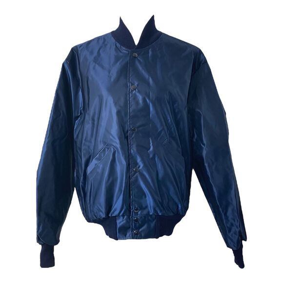 Men’s Large Flight Jacket DeLong Blue Big Embroidered Plane Pockets Button Up - Picture 1 of 9